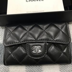 Chanel So Black Lambskin Quilted Flap Card Holder Wallet